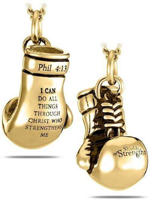 Women's Gold Stainless Steel Boxing Glove Necklace - Through Christ