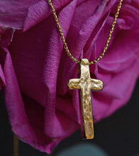 Women's Hammered Gold Cross Necklace