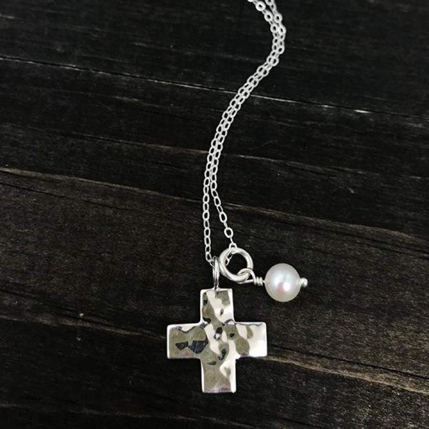 Women's Silver Heart Pendant Necklace with Gold Cross - 18