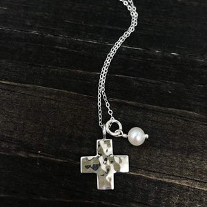 Women's Hammered Sterling Silver Cross Necklace