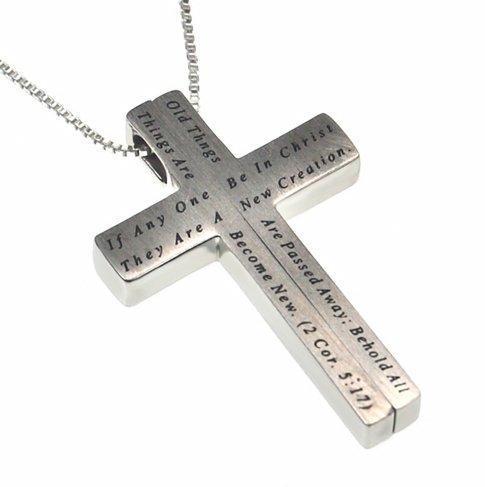 Women's Iron Cross Necklace New Creation Bible Verse