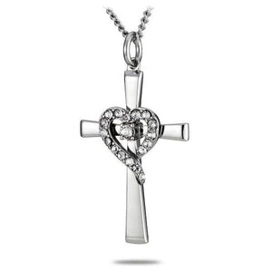 Women's Stainless Steel Cross Necklace with Crystal Heart