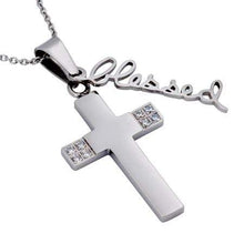 Women's Stainless Steel CZ Cross Necklace Blessed