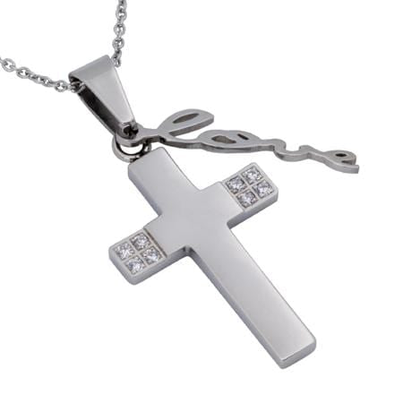 Women's Stainless Steel CZ Cross Necklace Love