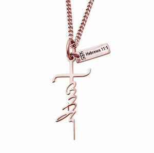 Women's Stainless Steel  Faith Cross Necklace Rose Gold