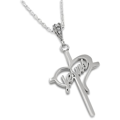 Women's Stainless Steel Heart Cross Jesus Necklace