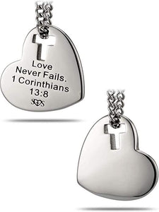 Women's Stainless Steel Heart Cross Necklace Love Never Fails