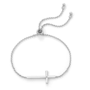 Women's Sterling Silver Sideways Cross Bracelet With Diamond