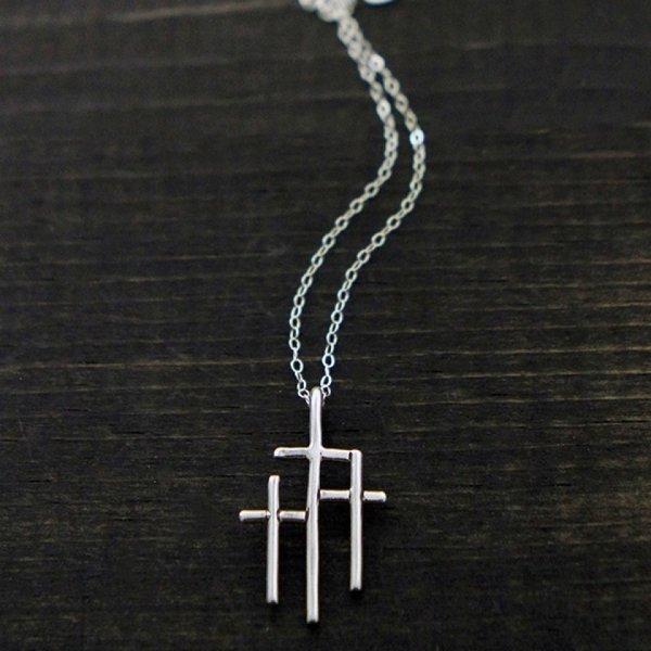 Women's Sterling Silver Triple Cross Necklace