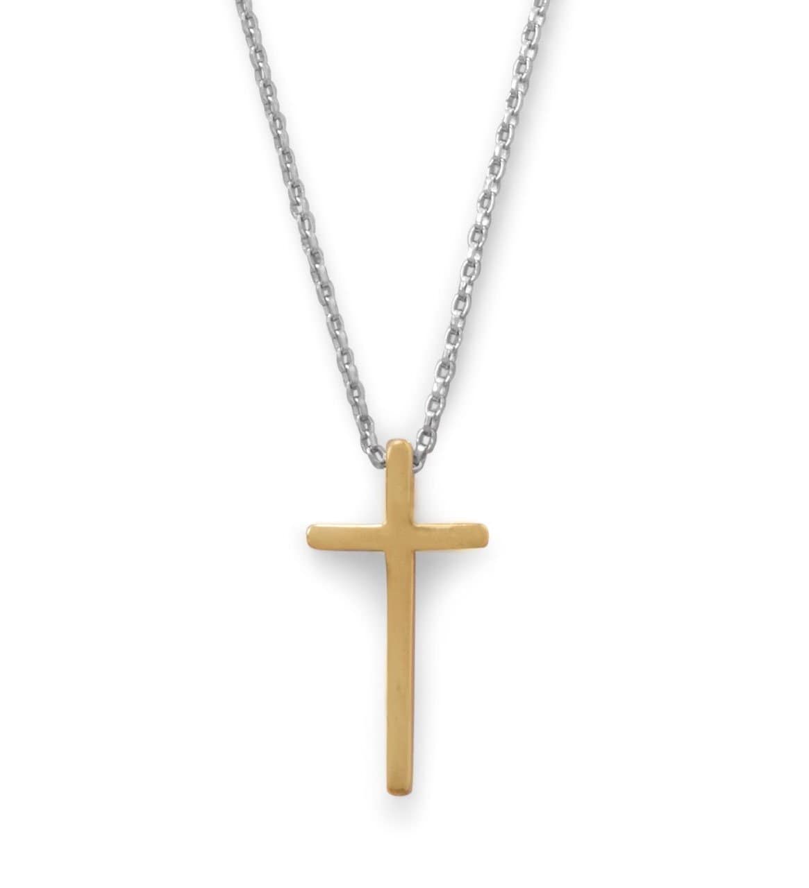 Cross Pendant Gold Plated Sterling Silver Two Tone